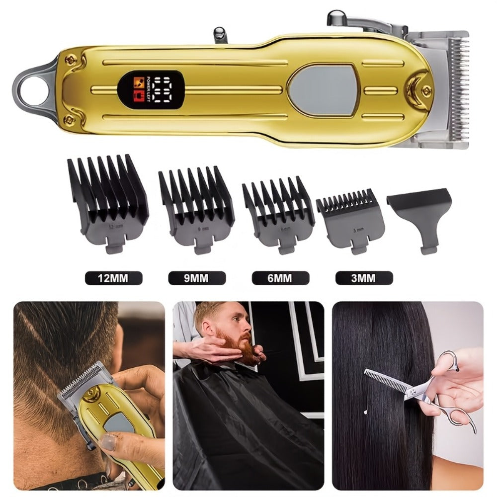 Barber Hair Clipper Kit for Men – USB Rechargeable Digital Size Adjustment, Complete Set with Scissors & 4 Limit Combs — imag