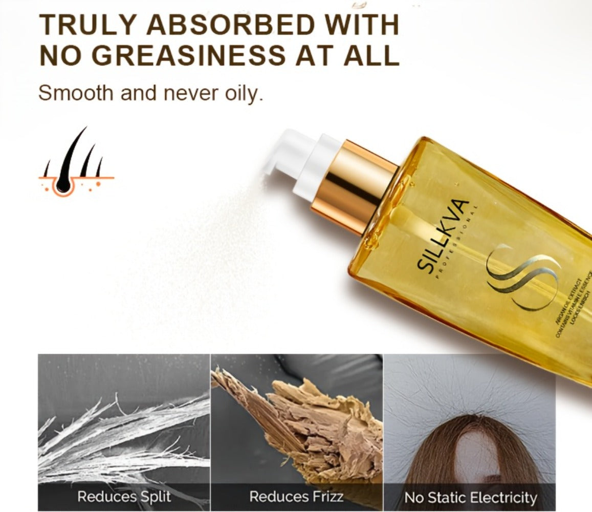 SILLKVA Argan Oil Liquid Hair Serum, Frizz Control & Flyaway Tamer, Smoothing Leave-In Treatment for Dry Damaged Hair — image