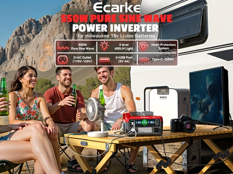 Pure Sine Wave Inverter 550W for 18V Battery - DC 18V to AC 110V, 2×USB-C 20W Fast Charge, 2×USB-A — image 9