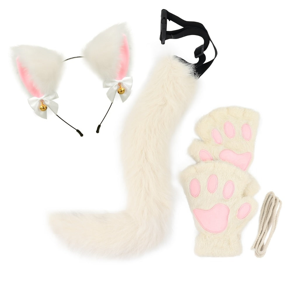 Cat Costume Set 3 Piece, Bell Ear Headband, Plush Paw Gloves & Adjustable Tail for Halloween, Cosplay — image 6