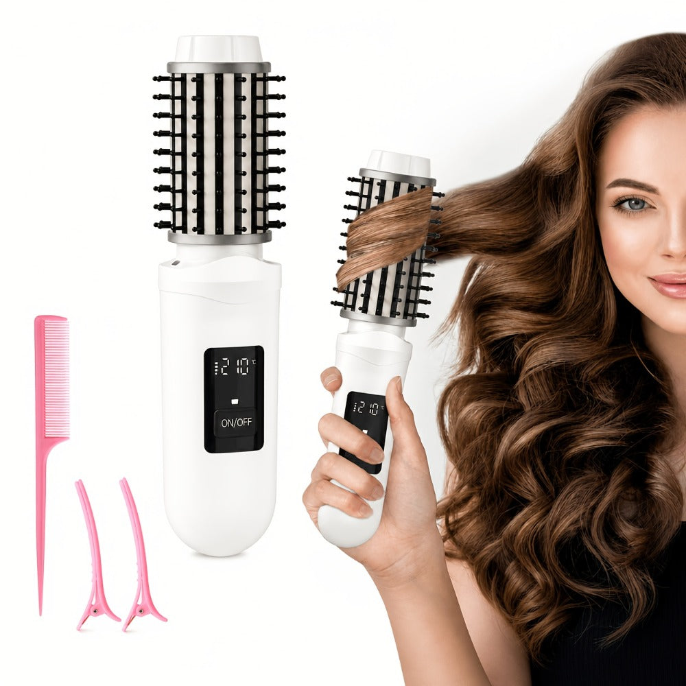 Cordless Hair Curler Brush 2-in-1 Straightener – Rechargeable Wireless Auto Curling Iron, for Home, Travel and Salon Hair Sty