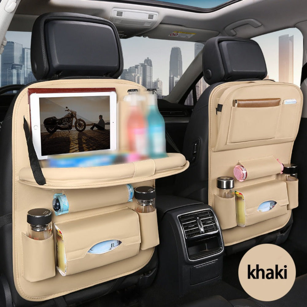 Car Rear Seat Organizer with Foldable Table, Footrest, Cup Holder, Tissue Box & Laptop Base – 2-Piece Premium Back Seat Stora