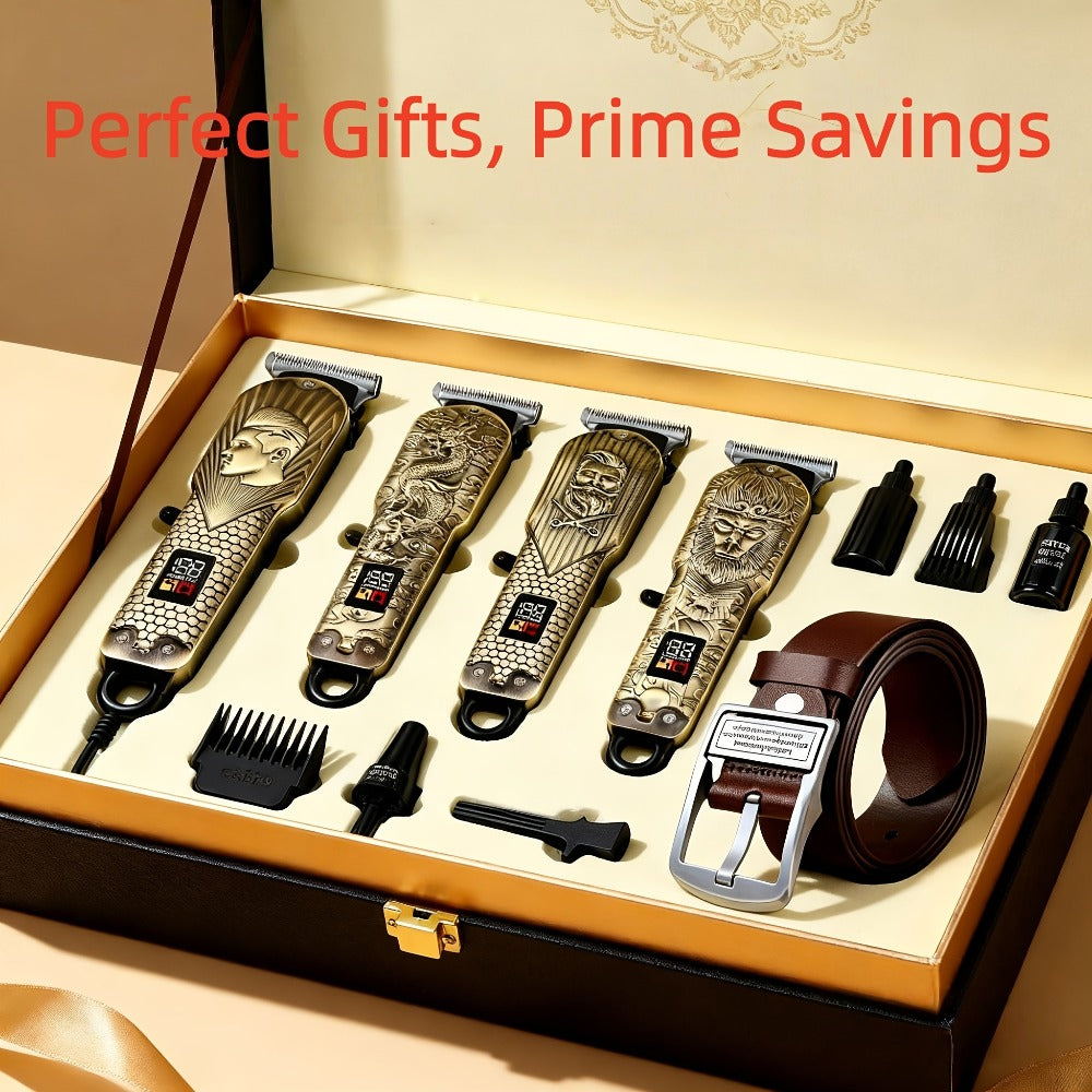 JH702 Hair Clipper Set with DC01 Fashion Belt, Digital Display, USB Charging and Two Engraved Design Options — image 2