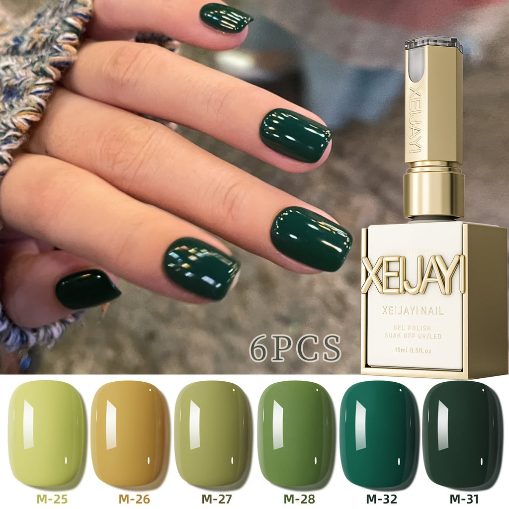 Gel Nail Polish Set with XEIJAYI Label, 6 Nude Pink Green and Glitter Colors, Shades 25 to 32 — image 13
