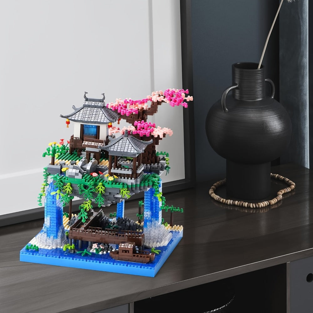 Bonsai Tree Building Set 3320 Pieces Micro Blocks, Chinese Architecture Peach Blossom Cherry Blossom Miniature Model Kit — im