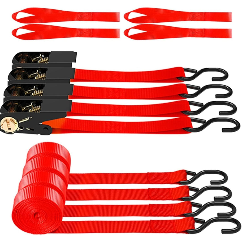 Ratchet Tie Down Straps 4-Pack 15FT 1, 500 lb Break Strength Heavy Duty with Soft Loops & Storage Bag – High-Visibility Webbi