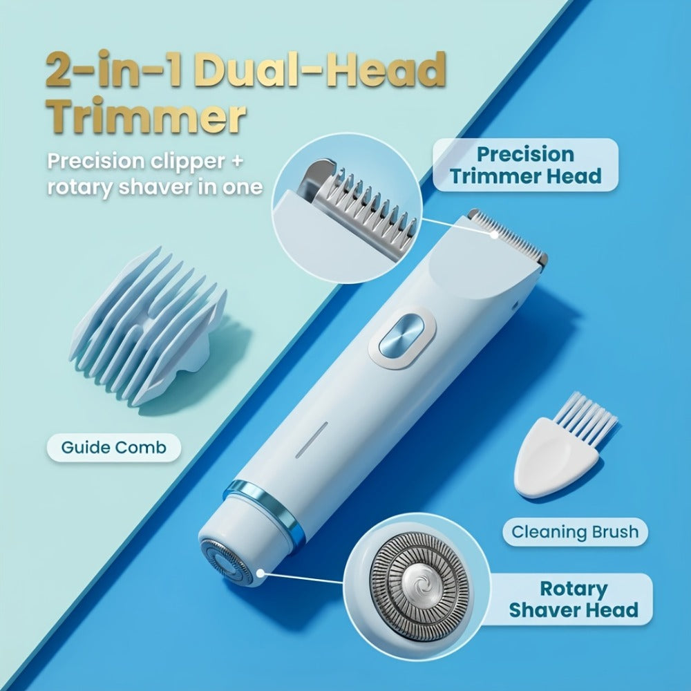 Bikini Trimmer for Women 2-in-1 Dual Head IPX7 Waterproof Electric Shaver Body Hair Trimmer Facial Hair Remover Bikini Undera