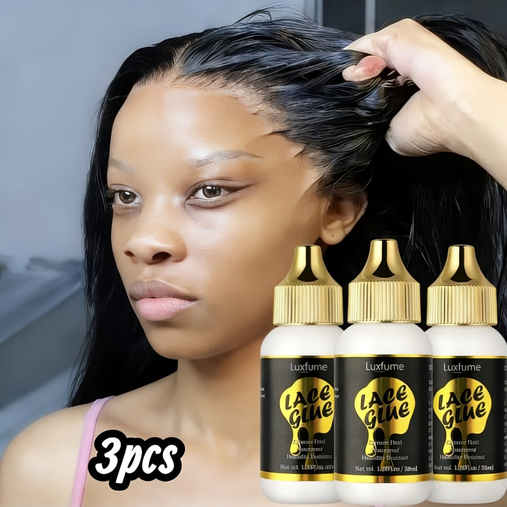 Lace Front Wig Glue Extreme Hold 3-Pack Invisible Clear Drying Liquid Adhesive for HD Lace for Home, Travel and Salon Hair St