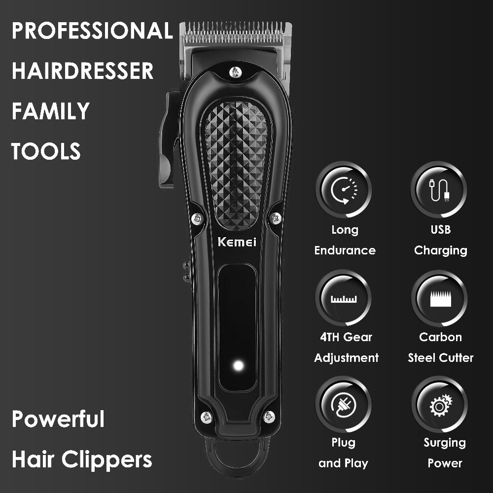 Kemei Hair Clipper & Beard Trimmer Set for Men – Professional Grooming Kit with Reciprocating Shaver, USB Rechargeable, Home 