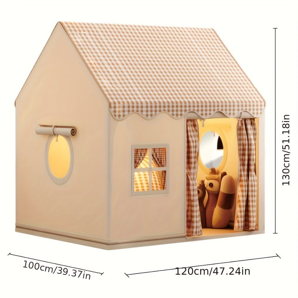 Kids Play Tent Cabin Style for Indoor Outdoor – Checked Polyester Playhouse for Toddlers Ages 2-6, Imaginative Role Play Pret