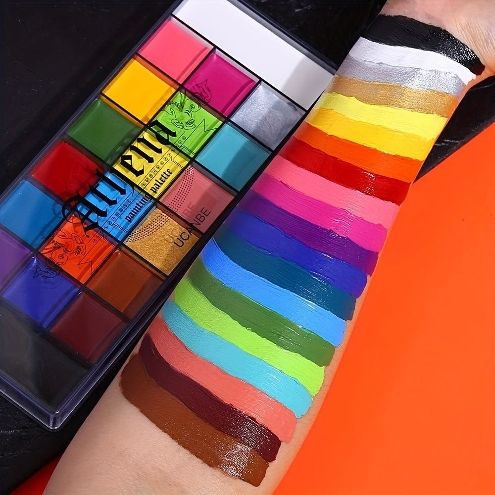 Oil-Based Face Body Paint Palette 20 Colors 168g – Halloween SFX Makeup Kit Black White Flash Tattoo Cosplay — image 14