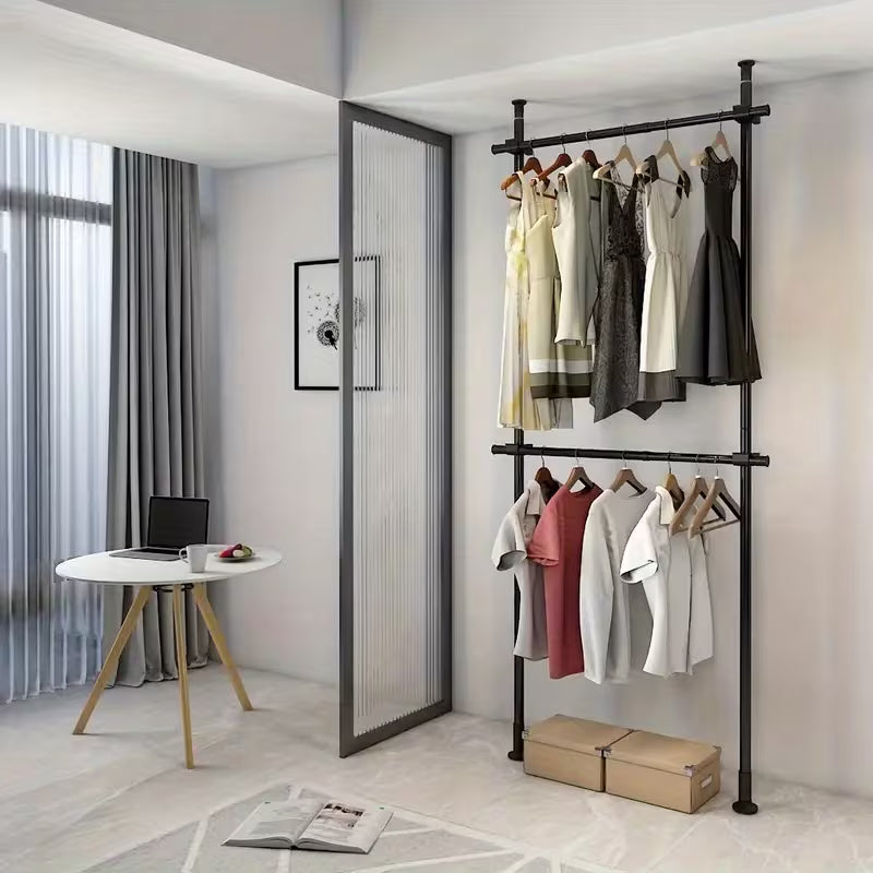 Adjustable Dual-Pole Metal Clothes Garment Rack