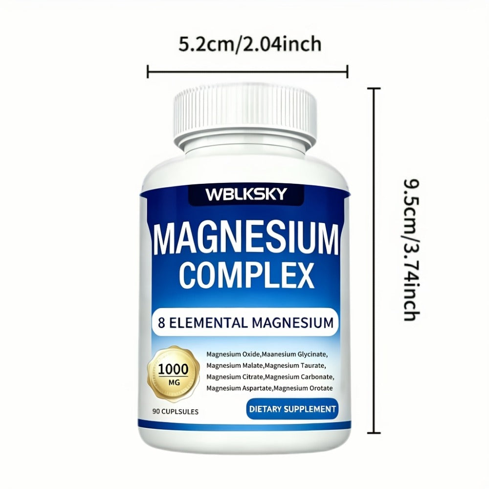 Dietary Supplement Magnesium 8-in-1 Complex with Eight Listed Forms, 1000mg per Capsule, Two Bottles — image 6