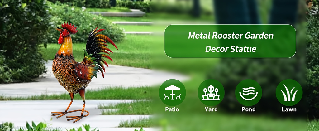 Metal Rooster Garden Stake Colorful Farmhouse Chicken Sculpture Outdoor Lawn Yard Decor Art Ornament Housewarming Gift 19 Inc