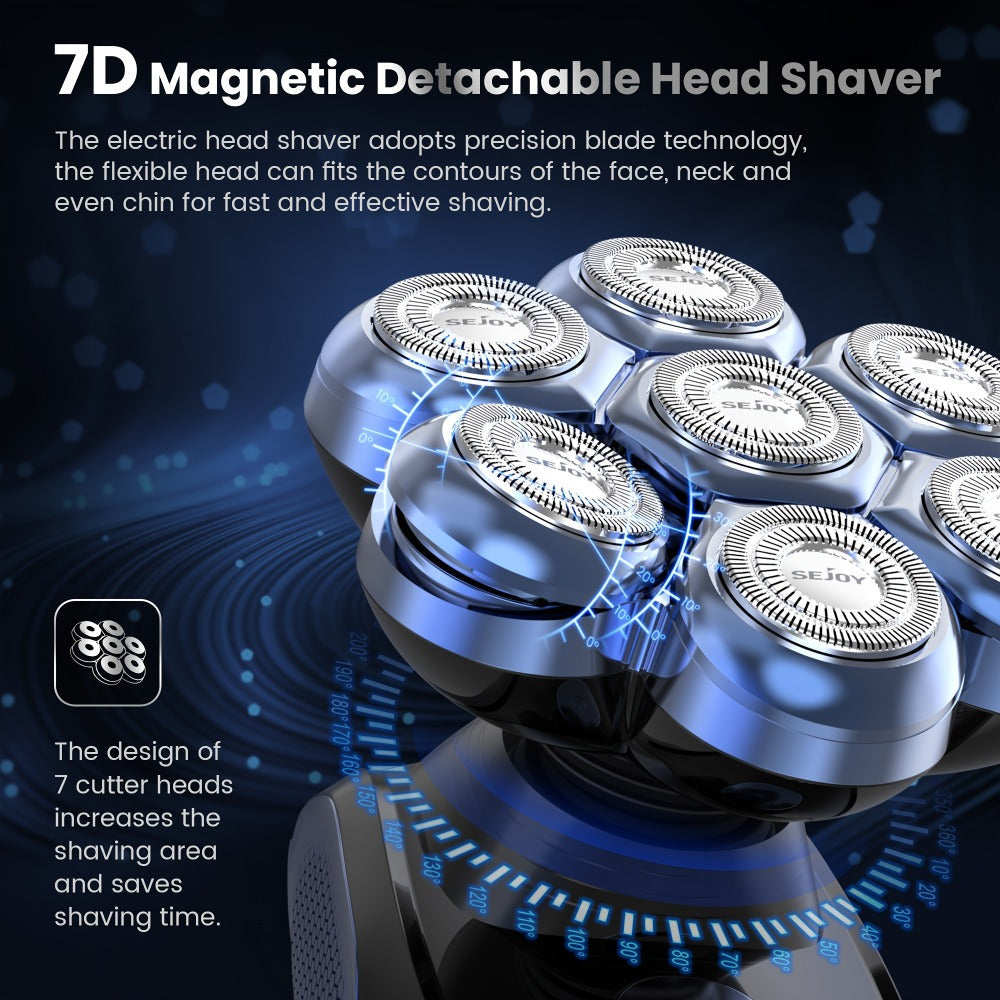 Electric Head Shaver for Bald Men 7D 7 Floating Heads – All-in-One Grooming Kit with Nose Hair Trimmer & Facial Cleaning Brus