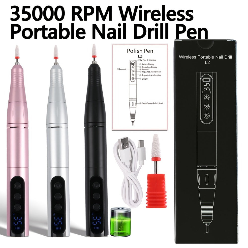 Electric Nail Drill 35000 RPM USB Rechargeable Pen with Digital Display and Three Color Options — image 1