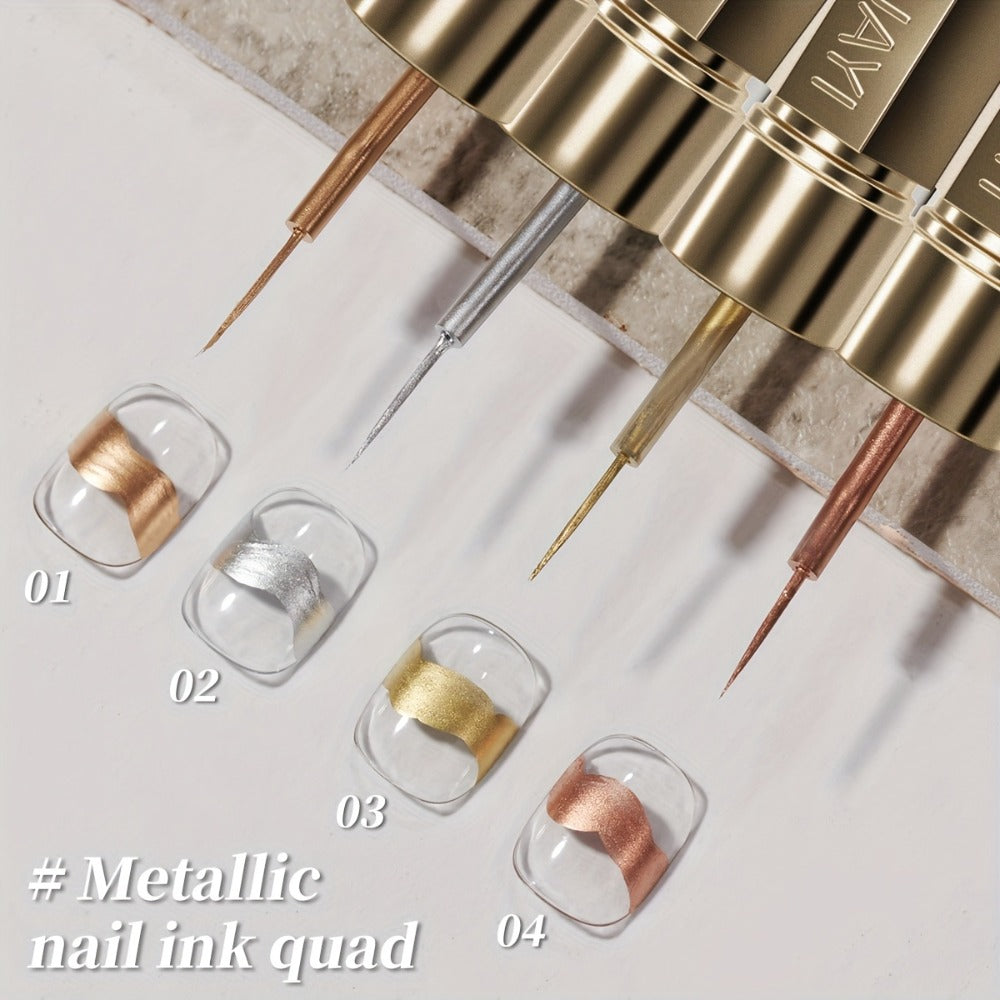 Metallic Smudge Nail Art Gel Four-Bottle Set in Gold, Silver and Rose Tones with Narrow Cap Brushes — image 6