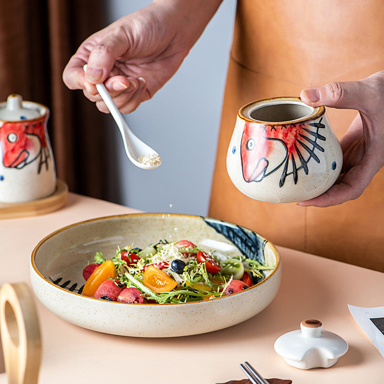 Ceramic Japanese Lovely Spice Jar Set With Spoon