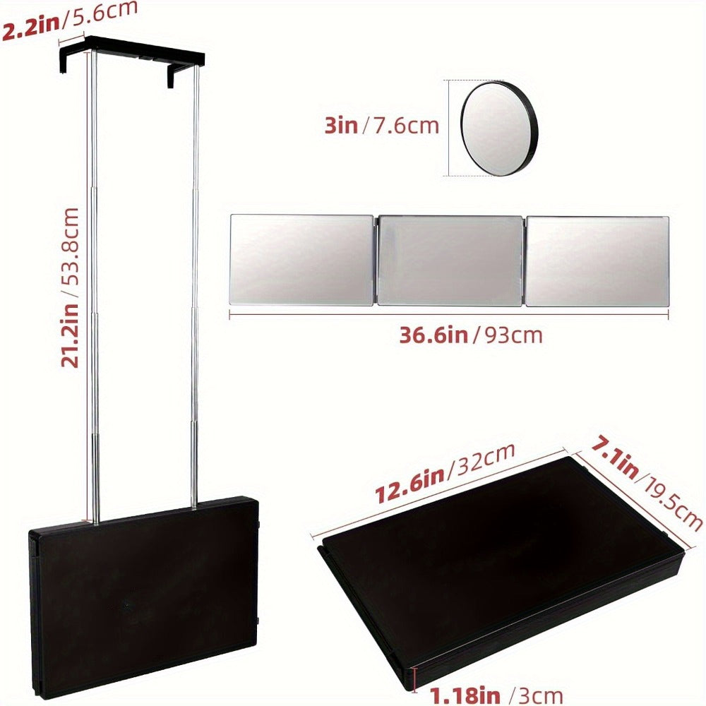 Self Hair Cutting Mirror 360° View 3-Way Anti-Fog HD Glass with 10X Magnifying Mirror – Height Adjustable Door Wall Table Mou