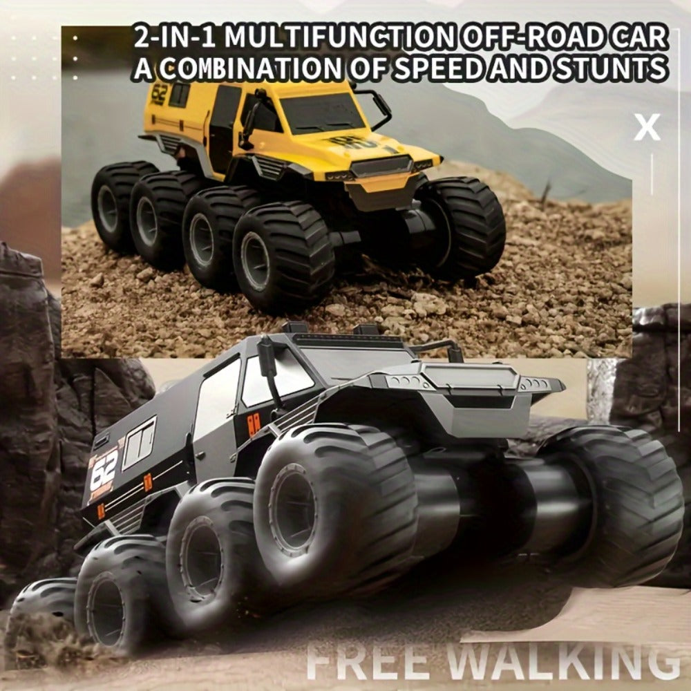 Amphibious RC Truck 8-Wheel Drive 4-Motor Off-Road Climbing Remote Control Armored Vehicle, Oversized Land & Water Military T
