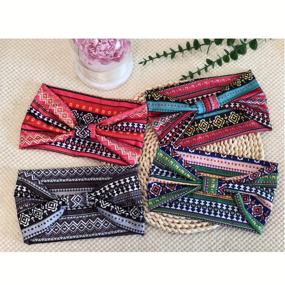 Floral Turban Headbands for Women 8 Pack Non-Slip Elastic Boho Knotted Wide Hair Wrap for Sports Yoga Running Workout Sweatba