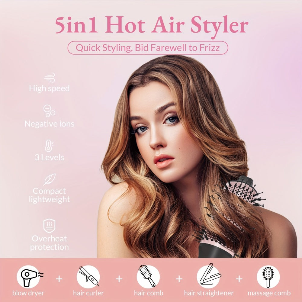 5-in-1 Hot Air Styling Comb Set Negative Ion Hair Dryer Brush with 5 Interchangeable Heads, for Home, Travel and Salon Hair S