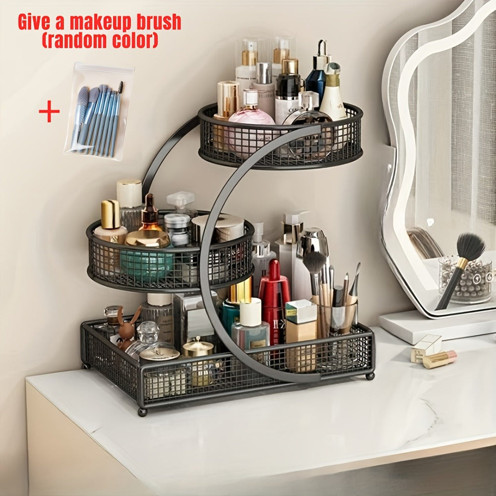 Lightweight Metal Cosmetic Storage Rack with Makeup Brushes Included No-Installation Countertop Organizer for Bathroom Dresse