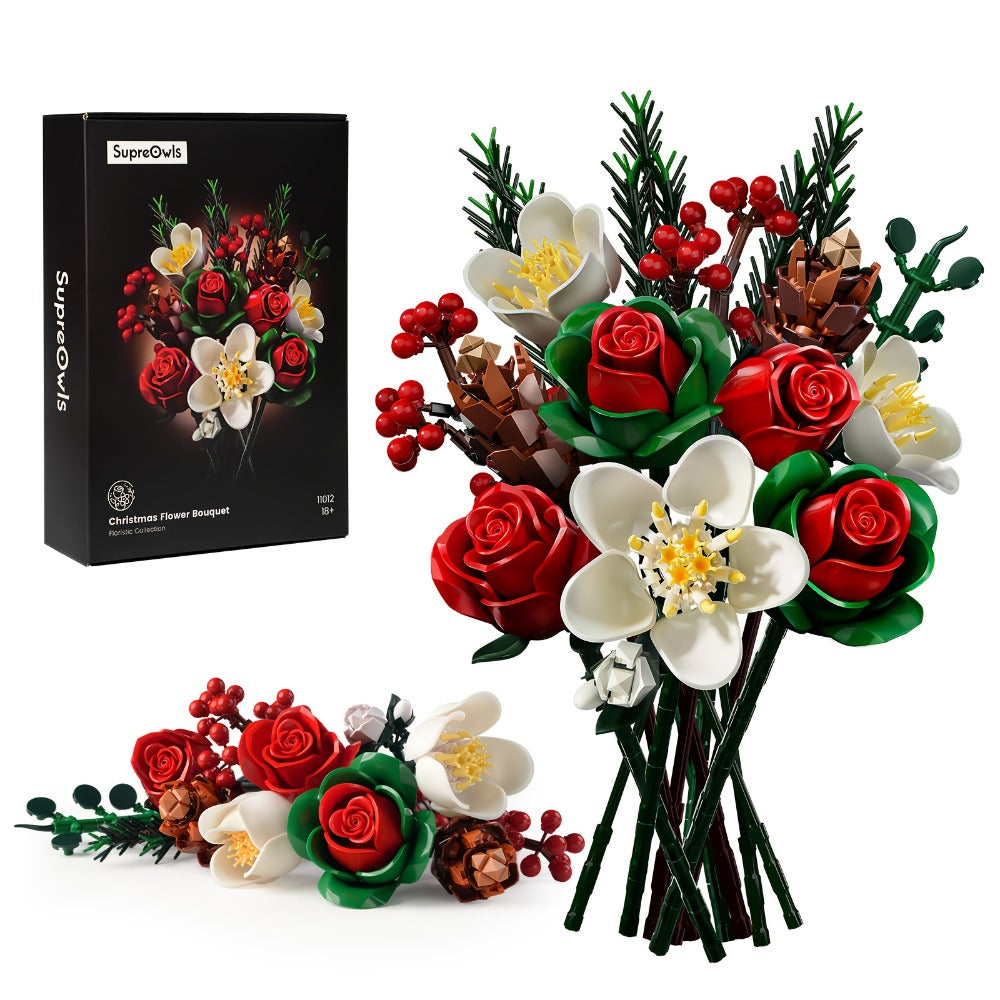 DIY Flower Bouquet Building Kit for Girls & Women – Rose & Lily Brick Set, Healing Series Desk Decoration, Buildable Artifici