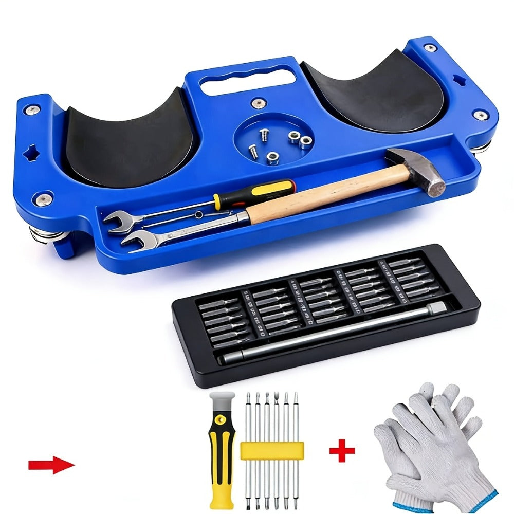 Rolling Knee Creeper Pad with Built-In Tool Tray – ABS High-Impact Frame, Cushioned Kneeling Pad for Car Repairs, Carpentry &
