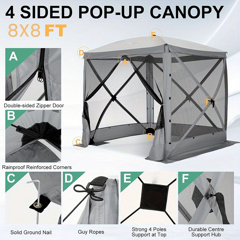Pop Up Gazebo 8x8ft Mesh Screen Tent Portable Camping Garden Picnic for Garden, Patio and Yard Use — image 11