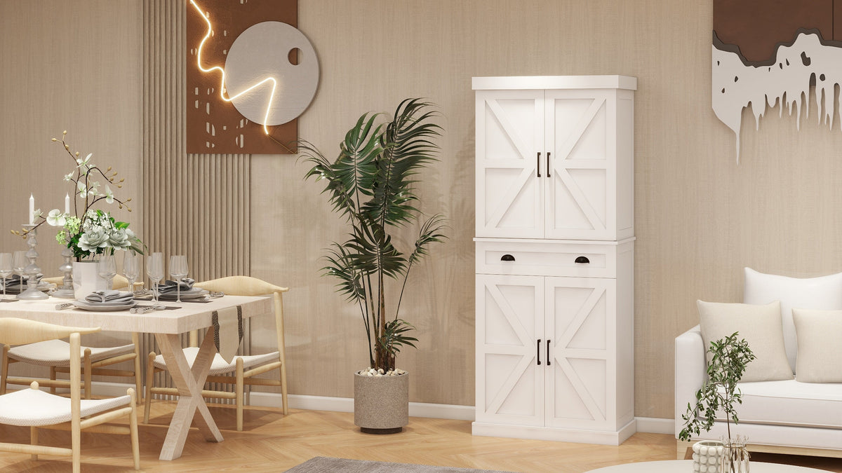 71" Kitchen Pantry Storage Cabinet with 4 Doors(2Doors with Racks)1 Drawer 2 Adjustable Shelves Freestanding Cupboard