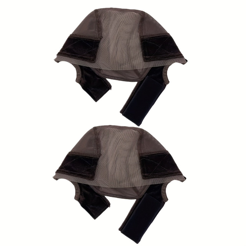 Wide Lace Wig Grip Caps, Two-Piece Set with Ear Cutouts and Adjustable Straps in Brown, Black or Beige — image 4