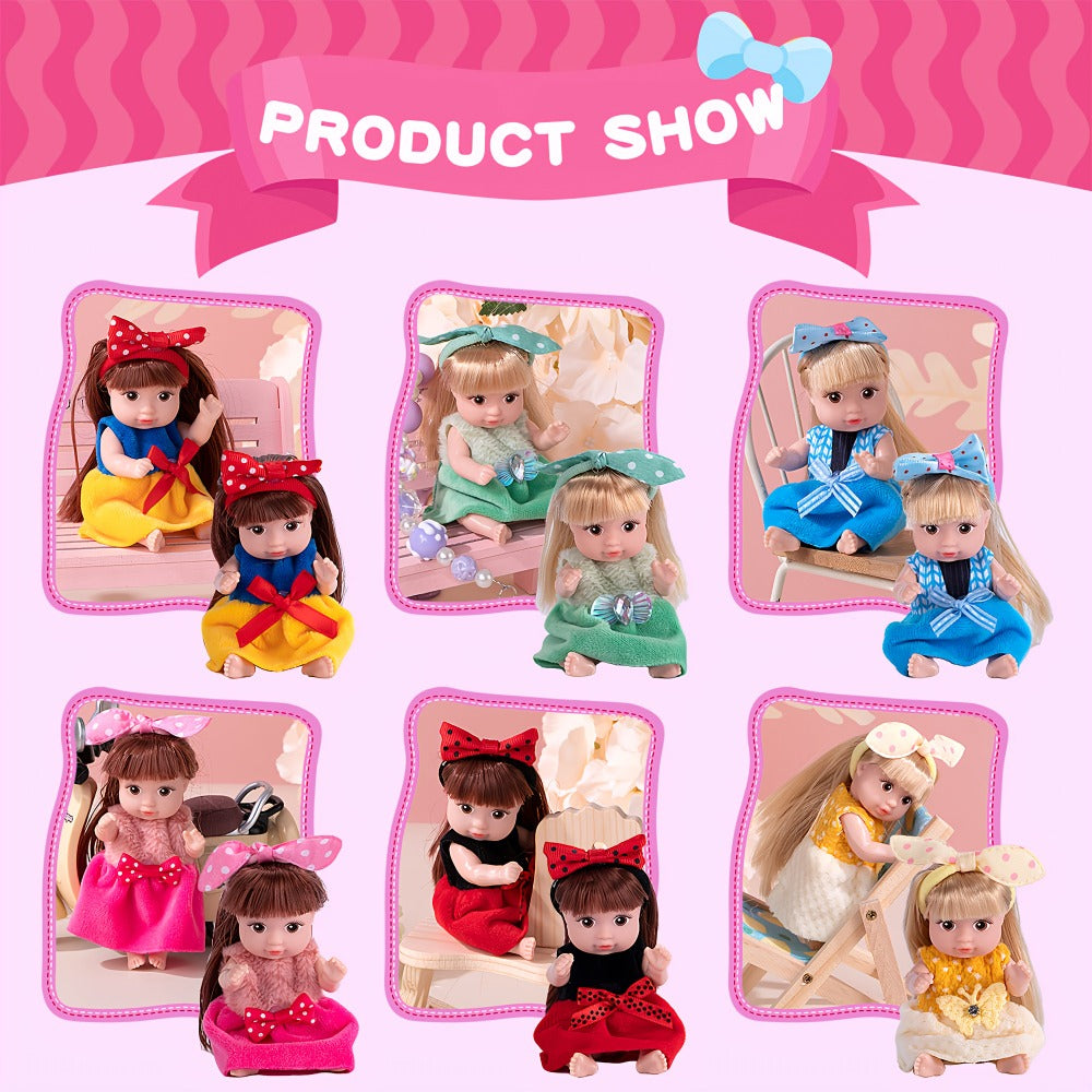 Mini Fashion Dolls Set of 6, 4-Inch Poseable Collectible Dolls with Glitter Eyes, Stylish Hair & Cute Outfits — image 3