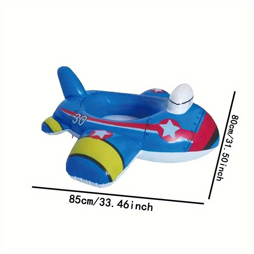 Airplane-Shaped Inflatable Pool Float with Blue Printed Body, Center Opening, Wings, Tail and 33.46-Inch Length — image 4