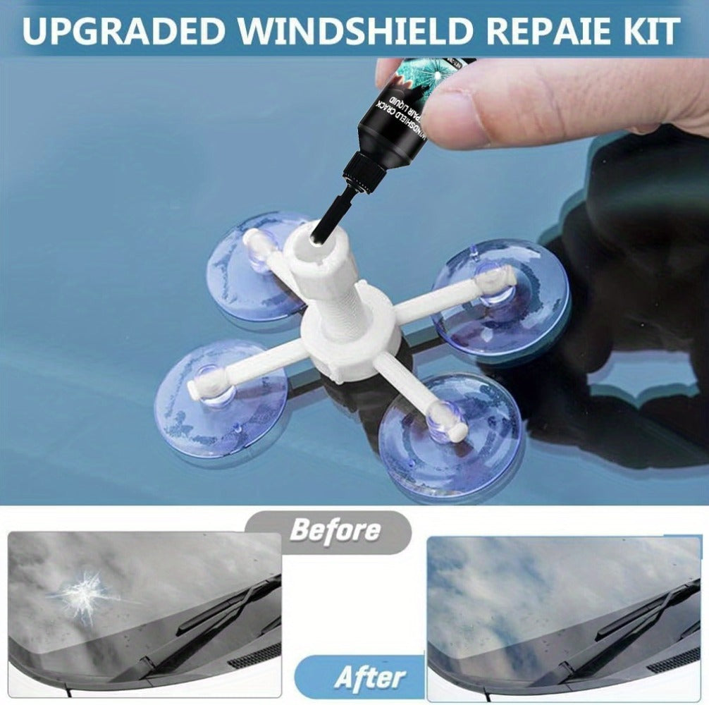 Windshield Repair Kit – Nano Resin Fix for Chips, Bullseye & Star Cracks in 15 Minutes, DIY Glass Crack Repair with Suction I
