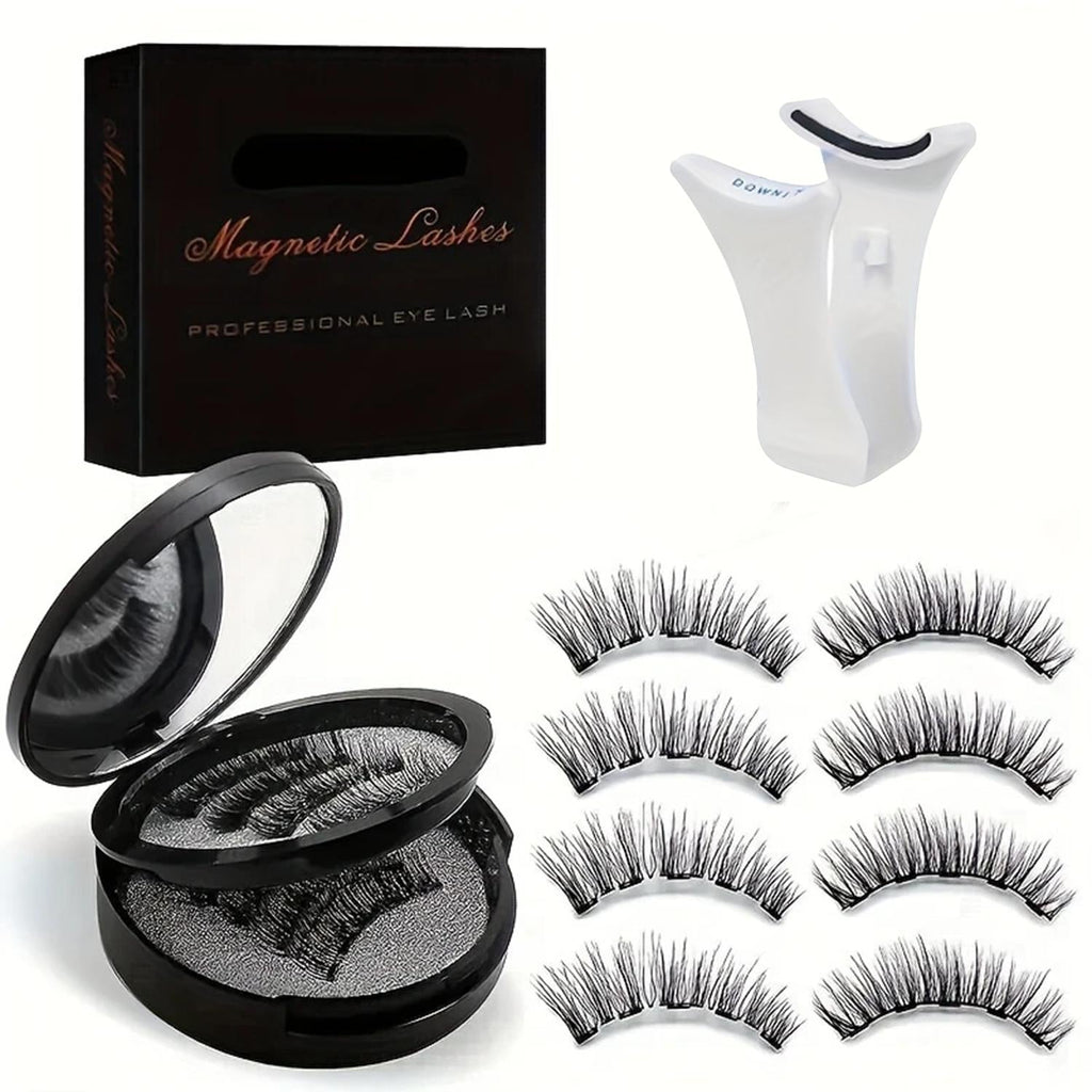 Waterproof 3D Magnetic Lashes 8Pcs Reusable Double Strip False Eyelashes Set with Clips & Glue – Natural Look for Women, Dail