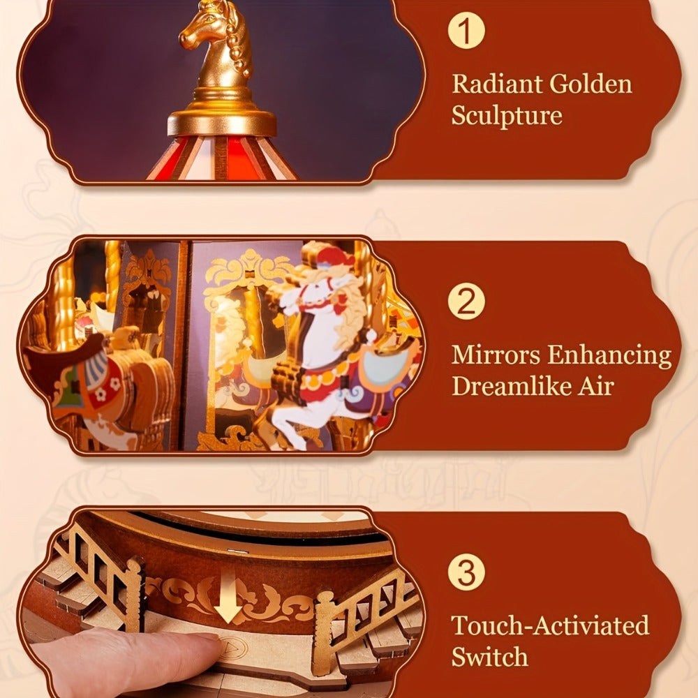 Rolife Carousel Music Box Kit, DIY 3D Wooden Puzzle Architectural Craft Model, Spinning Carousel with Music — image 7