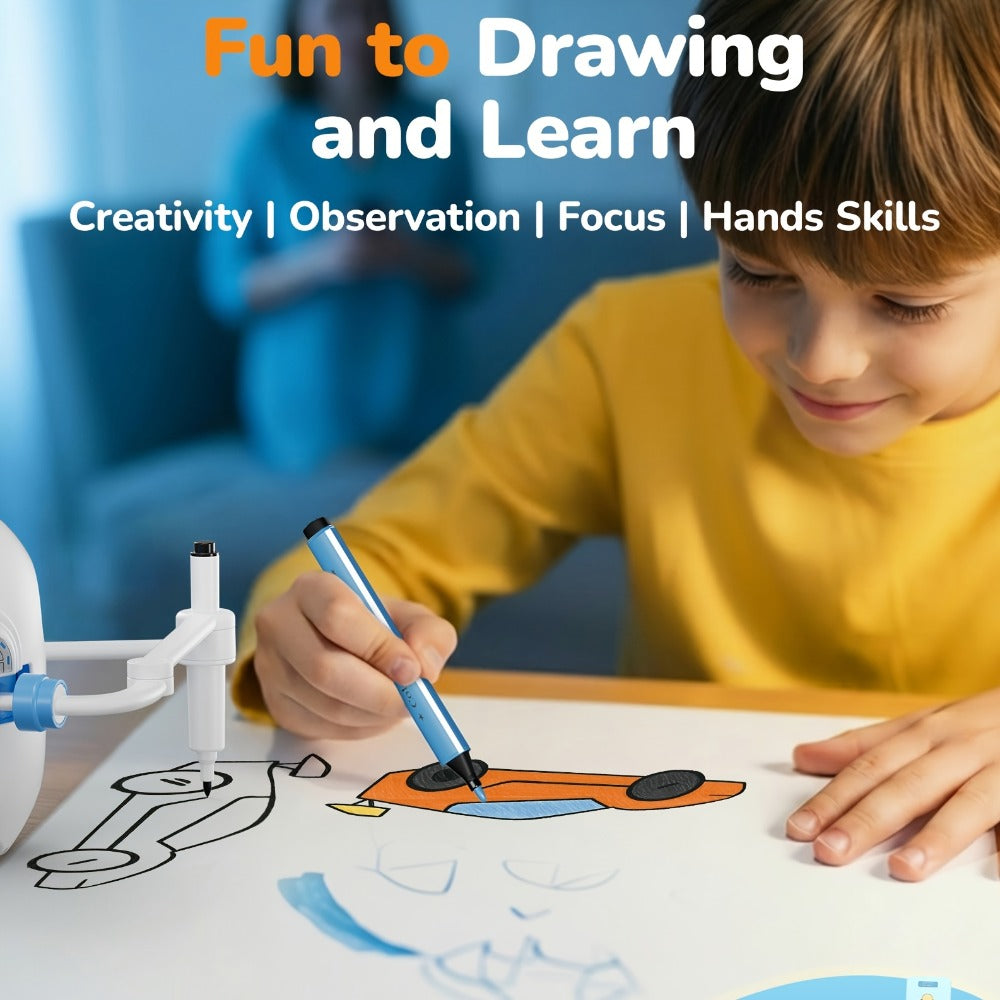 Drawing Robot for Kids Ages 3-8, Rechargeable 4-in-1 Interactive Learning Machine with 100 Drawing Cards & Color Pens — image