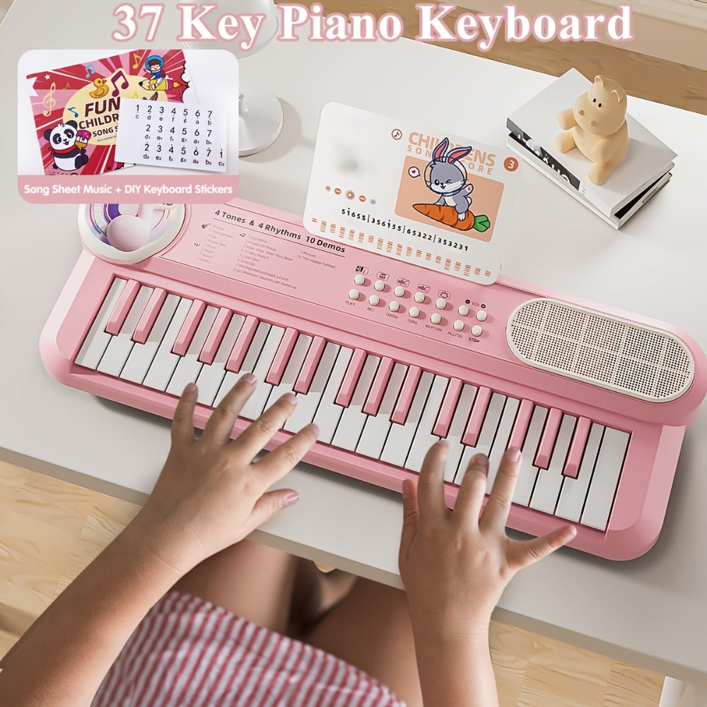 Kids Electronic Keyboard Piano Toy 37-Key White, Multi-Function Beginner Musical Instrument with Microphone — image 7