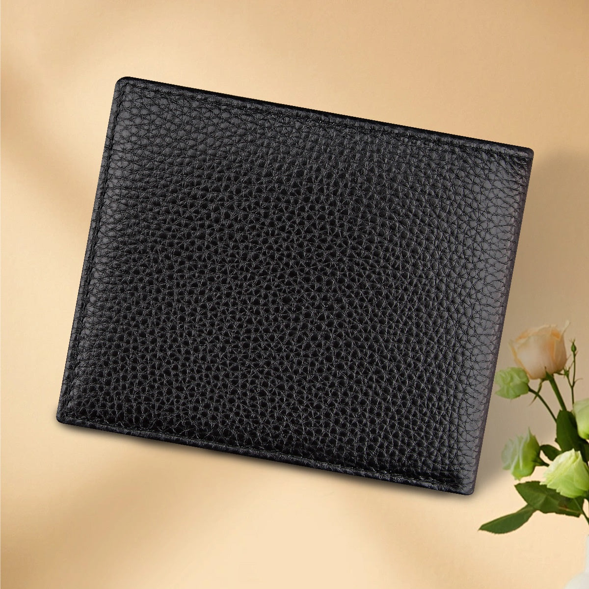 Black Men's Genuine Leather Wallet Cowhide Short Bifold