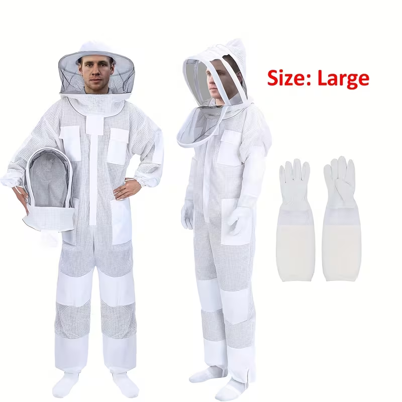 Beekeeping Suit Triple Layer Sting-Resistant Gloves 2 Veils S-3XL for Garden, Patio and Yard Use — image 3