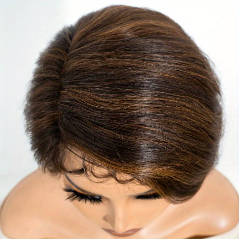 Lace Front Wig Human Hair Body Wave Bob with 4x1 Lace, 6in Length and Three Brown Highlight Colors — image 10