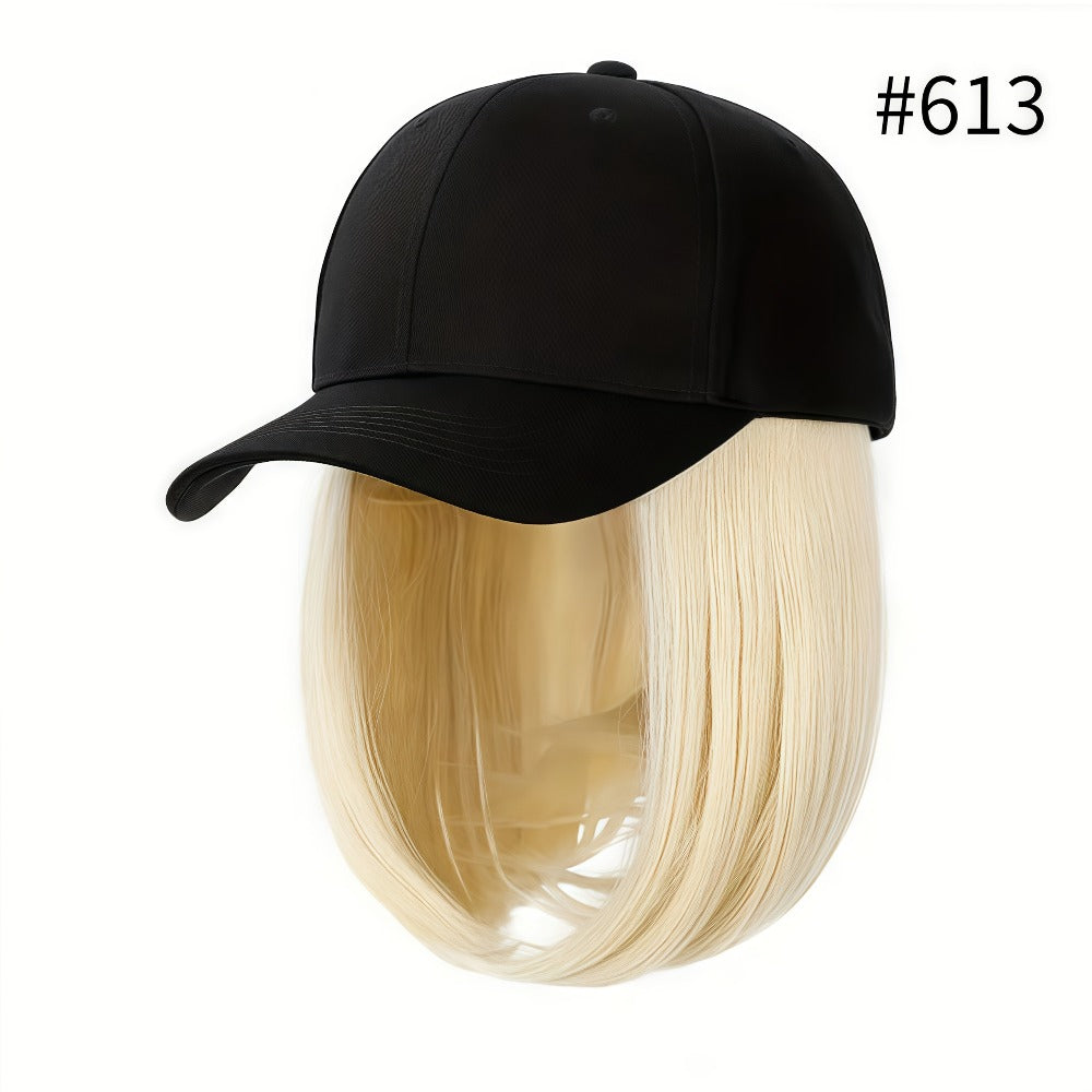 Baseball Cap Wig Women 2-in-1 Short Bob 12 Inch Glueless Synthetic Straight Breathable Adjustable Heat Resistant Natural Look