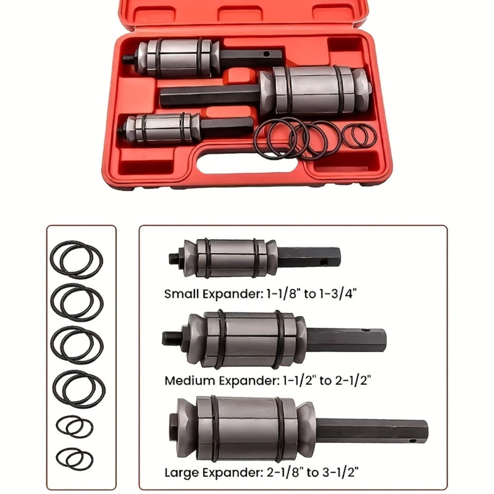 Pipe Expander Spreader Tool Set 3-Piece with 12 O-Rings – 1-1/8" to 3-1/2" Exhaust Muffler Silencer Repair Drop Forged Heat-T
