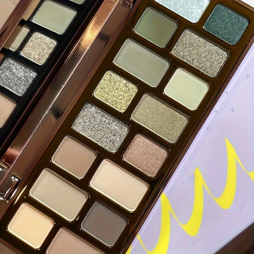 Eyeshadow Palette 16-Shade Brown and Green Compact with Matte, Shimmer and Glitter Finish Mix — image 16