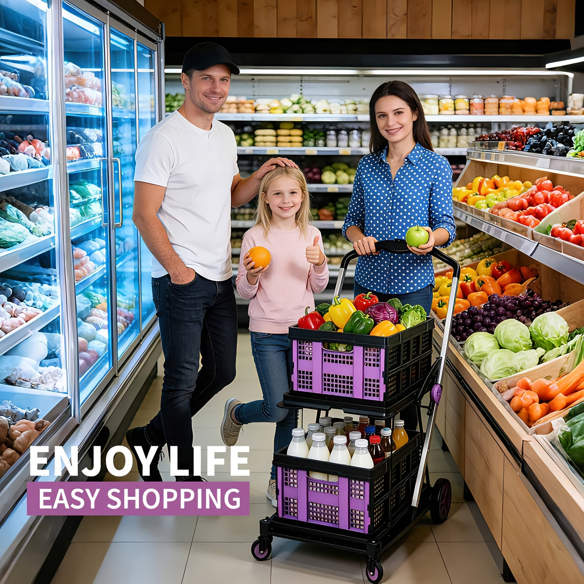 Two Tier Cart with 2 Storage Crates 360° Swivel Wheels, for Garden, Patio and Yard Use, with the Listed Configuration — image