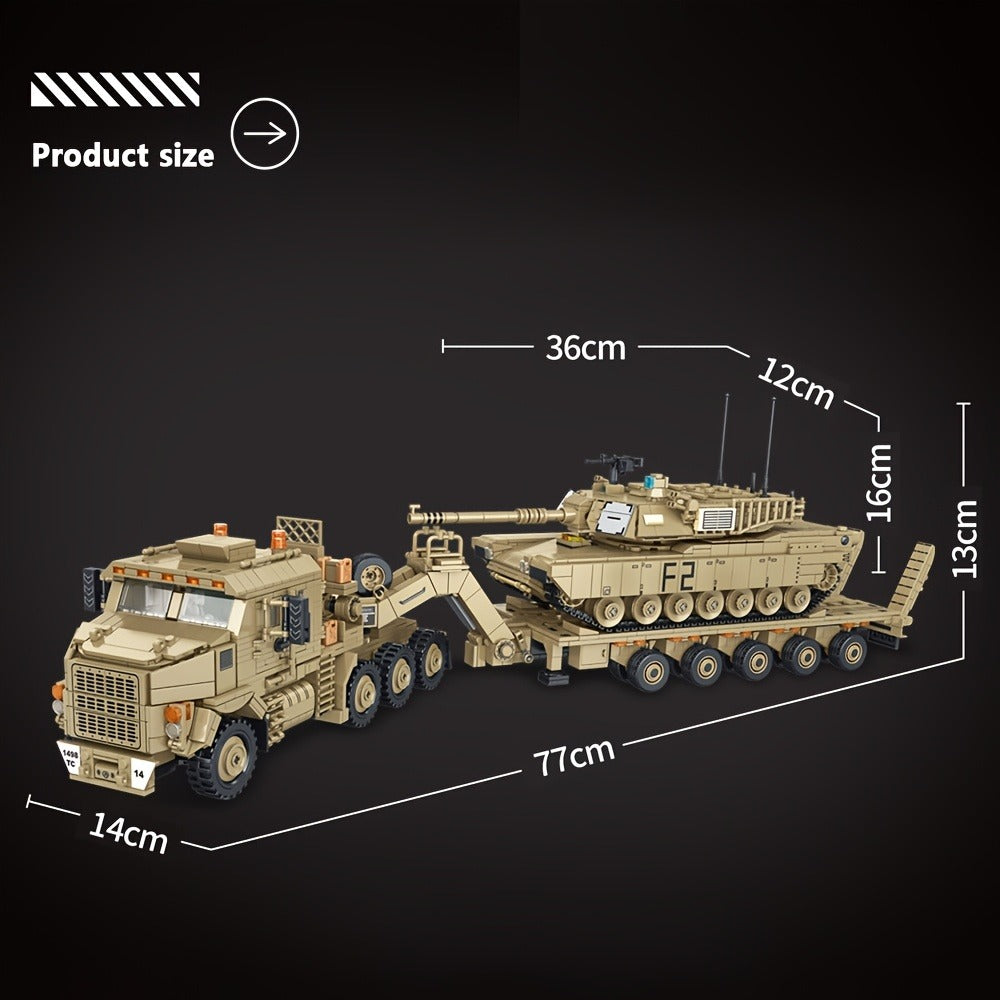 3482-Piece Tank Hauler Building Block Model with Tractor, Long Trailer, Tracked Vehicle and 628015 Code — image 3