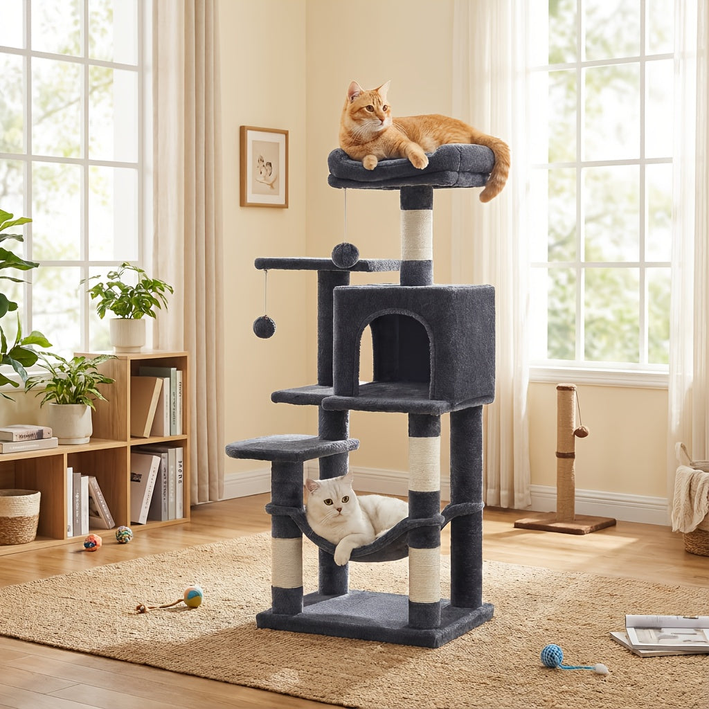 44- or 66-Inch Cat Tree Condo with Cave, Hammock, Raised Platforms and Four Color Options for Indoor Cats — image 3