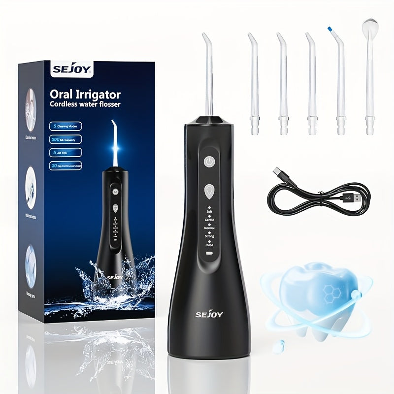 Water Flosser SEJOY Cordless Oral Irrigator with 300ml Tank, Five Modes, Five Nozzles, 1800mAh Battery and USB Charging — ima
