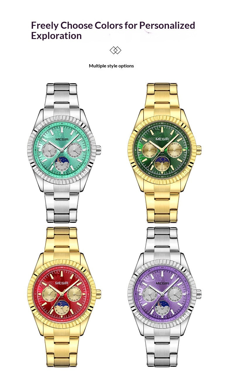 Lunar Phase Business Steel-Strap Waterproof Quartz Men's Watch